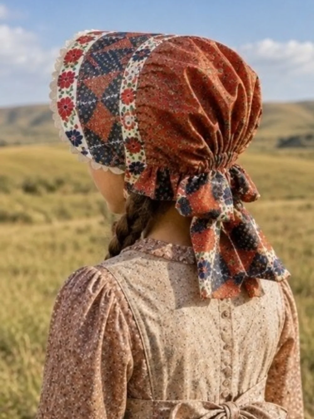 Vintage Handmade 70s Prairie Sun Bonnet Patchwork Calico Cottagecore HollyHobbie